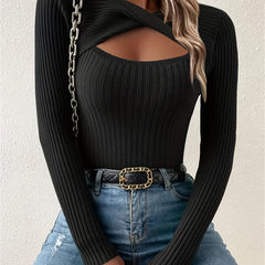 Ribbed Knit Sweater Long Sleeve Fall Winter Women's Clothing