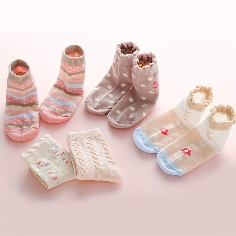 5 Pairs Casual Flower Bow Polka Dot Knit Socks