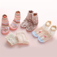 5 Pairs Casual Flower Bow Polka Dot Knit Socks