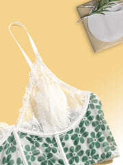 Floral Print Lace Bustier Semi Sheer Bra Cami Top