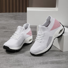 Women's Air Cushion Lace up Knit Socks Sneakers Comfort Platform Walking Shoes