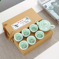 Celadon Tea Set with Koi Fish Teapot and Creative Tea Cups