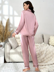 Satin Pajama Set Long Sleeve Top & Pants Women's Sleepwear
