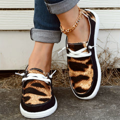 Leopard Print Boat Shoes Lace Up Low Top Casual Walking Shoes