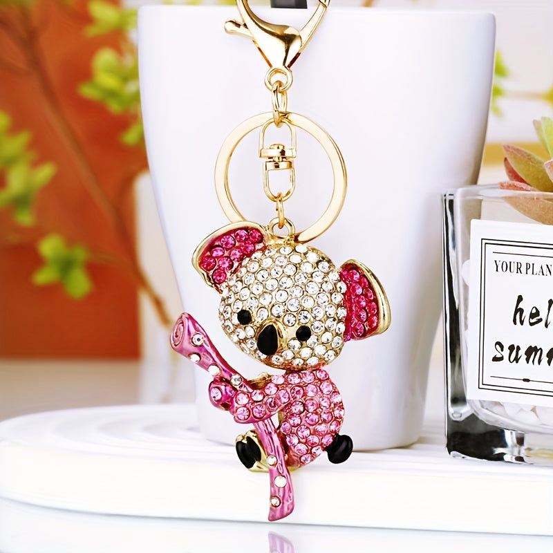 Rhinestone Koala Keychain Metal Key Ring Purse Bag Backpack Car Charm