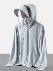 UPF 50 Sun Protection Shirt with Zipper Pockets & Removable Hat Brim