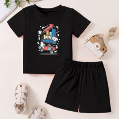 Toddler Kid Short Sleeve T shirt & Matching Shorts Cartoon Pattern Cotton