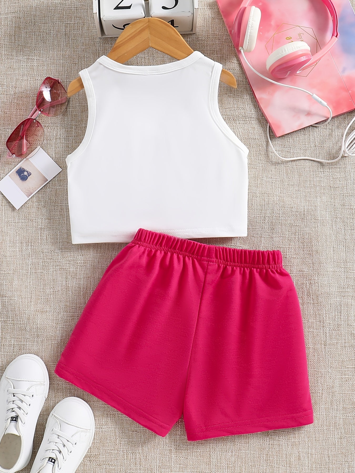 Kid Girls' 2 Piece Outfits Graphic Sleeveless Tank Shirt & Pants Set for Summer