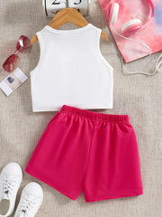 Kid Girls' 2 Piece Outfits Graphic Sleeveless Tank Shirt & Pants Set for Summer