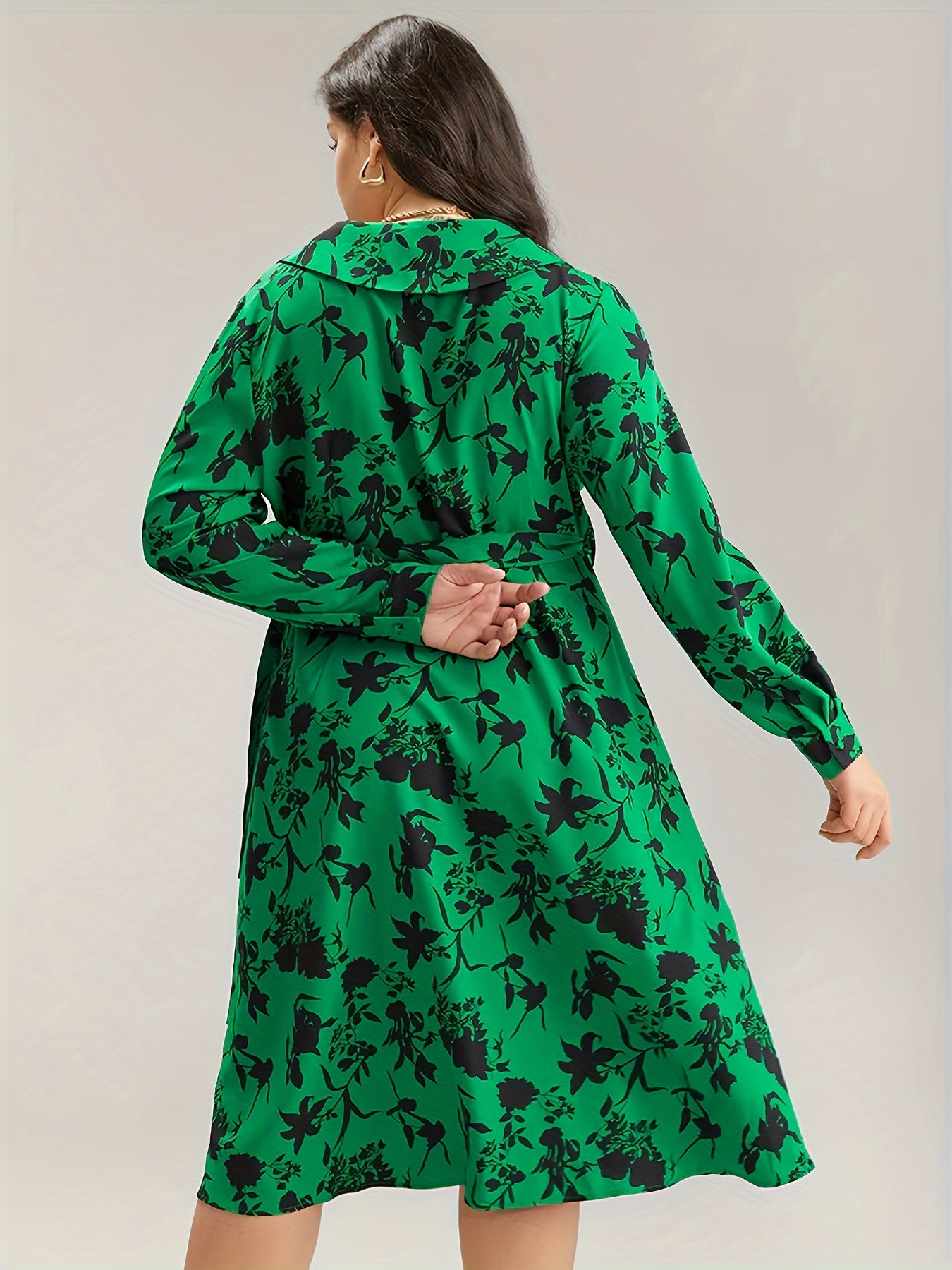 Floral Print Long Sleeve Plus Size Casual Dress