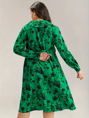 Floral Print Long Sleeve Plus Size Casual Dress