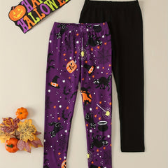 Girls 2 Pack Halloween Knitted Leggings Set