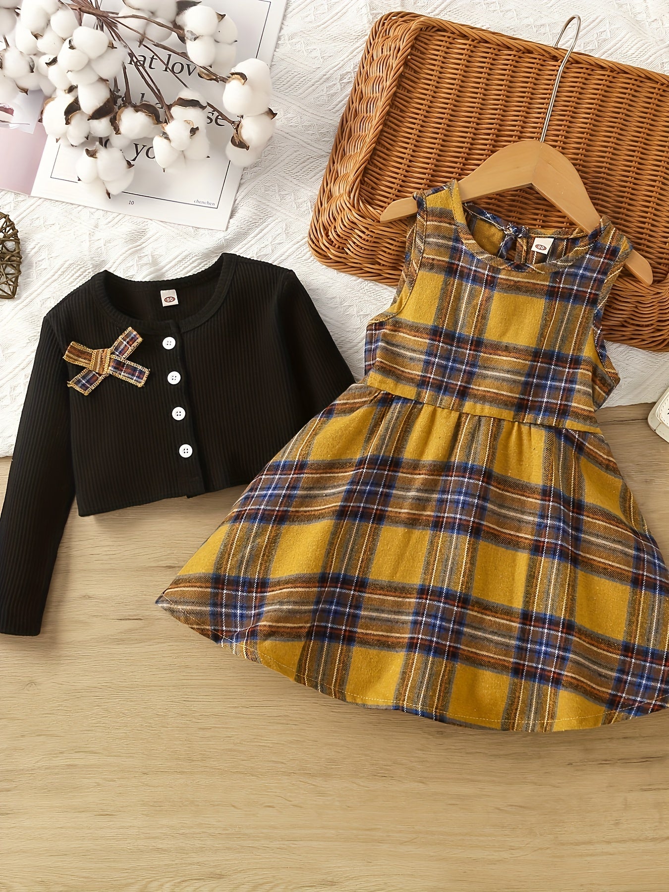 Toddler Girl's Plaid Dress & Cardigan Set for Spring Autumn Christmas