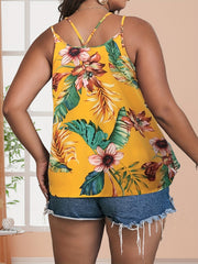 Vacay Cami Top Women's Plus Tropical Print Split Strap V Neck