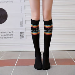 3 Pairs Letter Print Striped Socks Knee High College Style Stockings