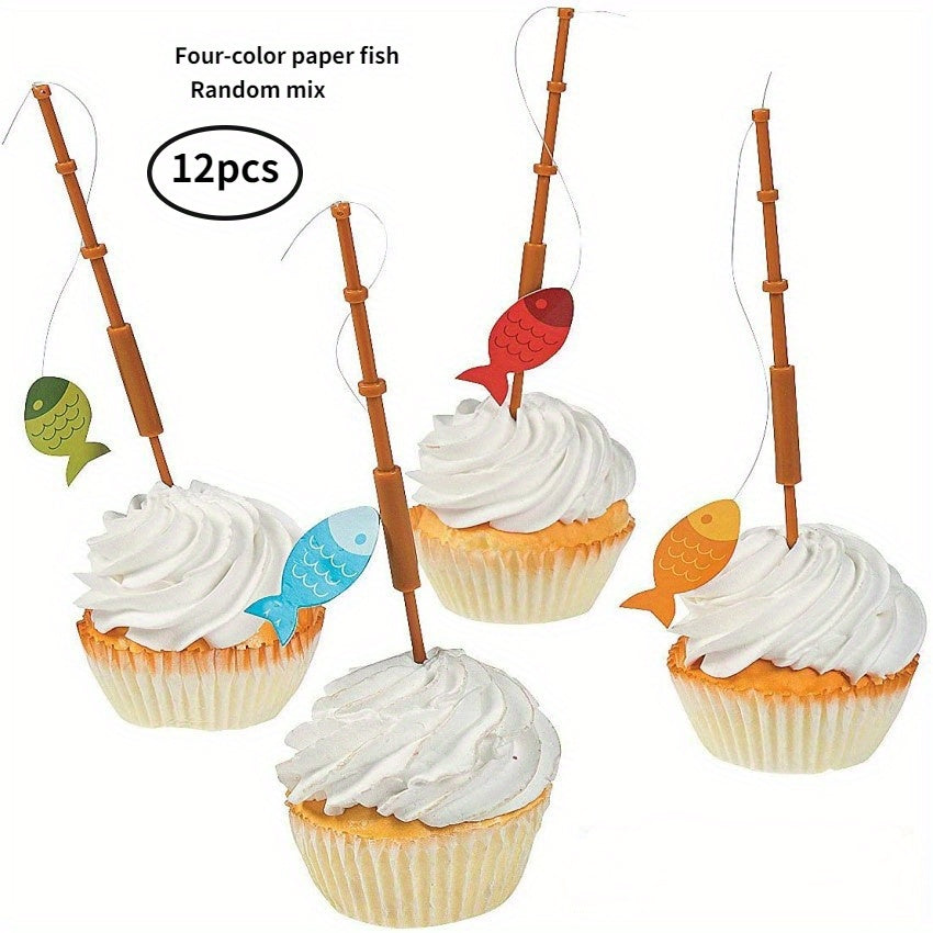 12pcs Mini Fishing Rod Cake Decoration for Party Gathering