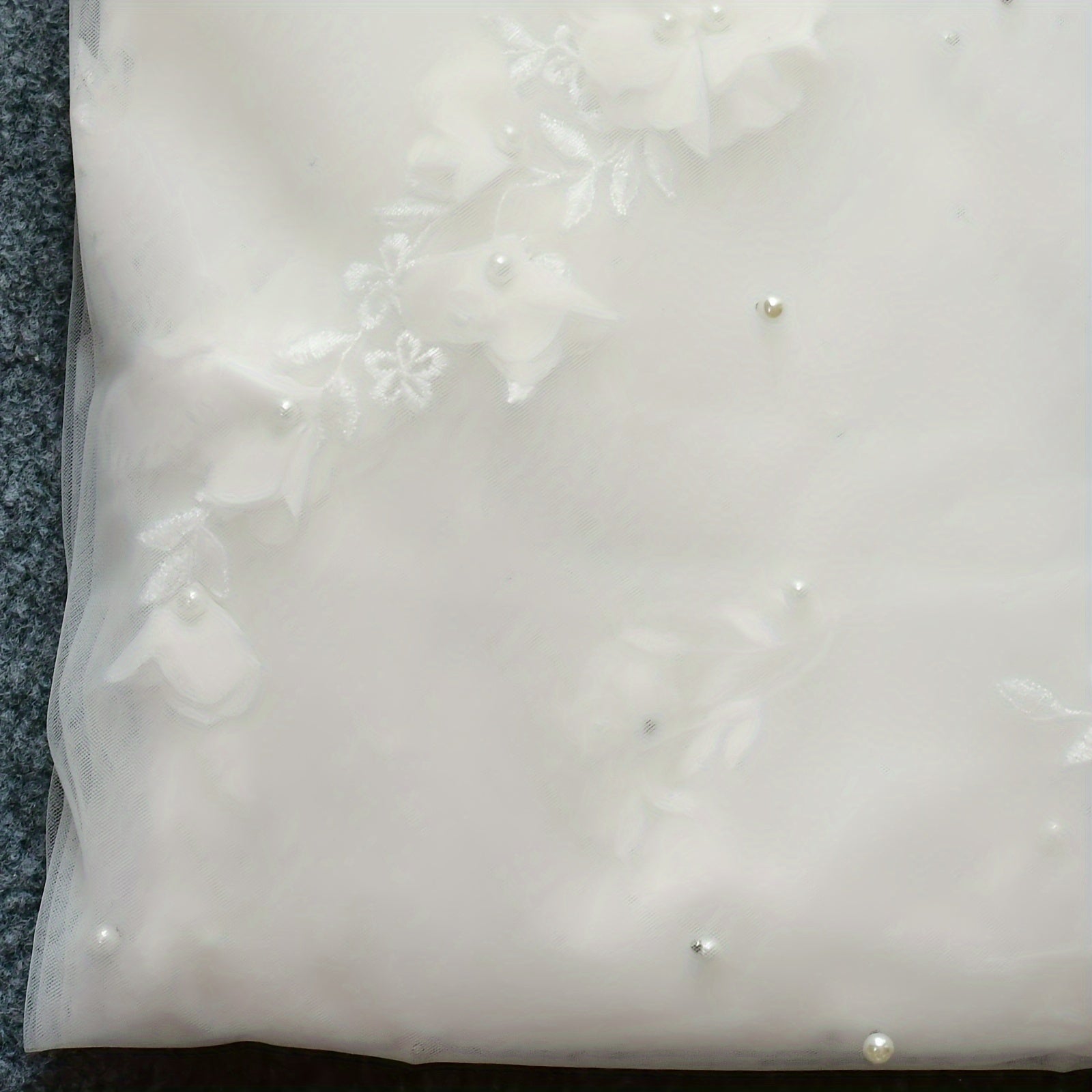 Handcrafted Flower Bridal Veil with Faux Pearls Lightweight