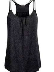 Basic Cami Top Plain Split Strap Round Neck Sports Top