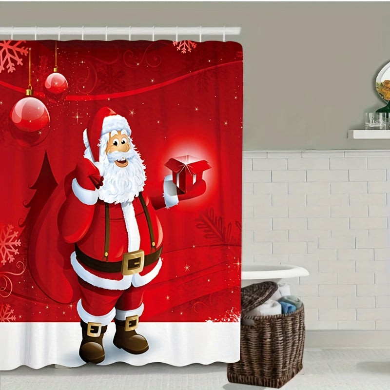 Santa Claus Christmas Bathroom Set with Shower Curtain and Rug