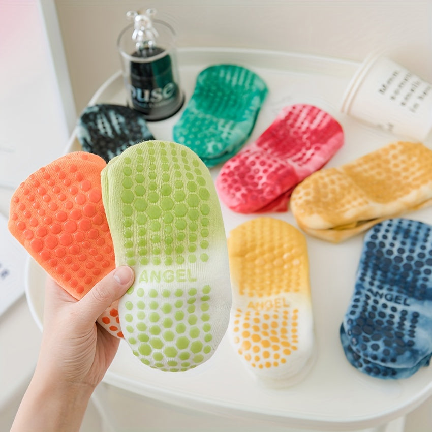 4 Pairs Tie Dye Yoga Short Grip Socks Non-slip Silicone Bottom Comfortable