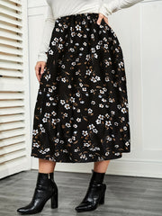 Floral Print Maxi Skirt High Rise Elastic Pleated