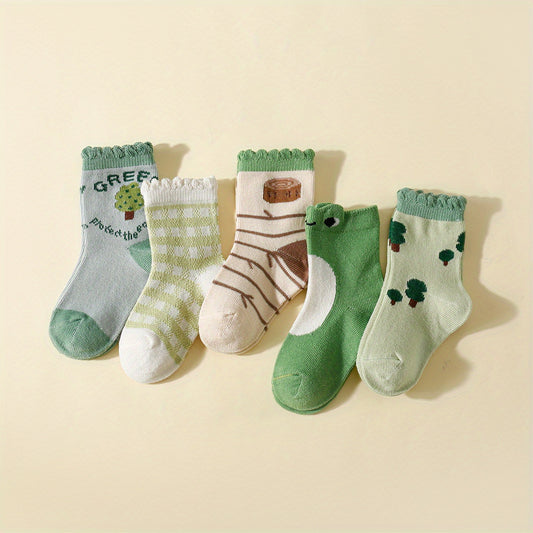 5pairs Baby Boys Kids Animal Plant Pattern Socks Toddler Children's Socks
