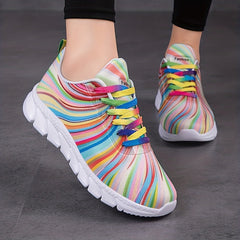 Women's Colorblock Sneakers Lightweight Low Top Lace Up Shoes