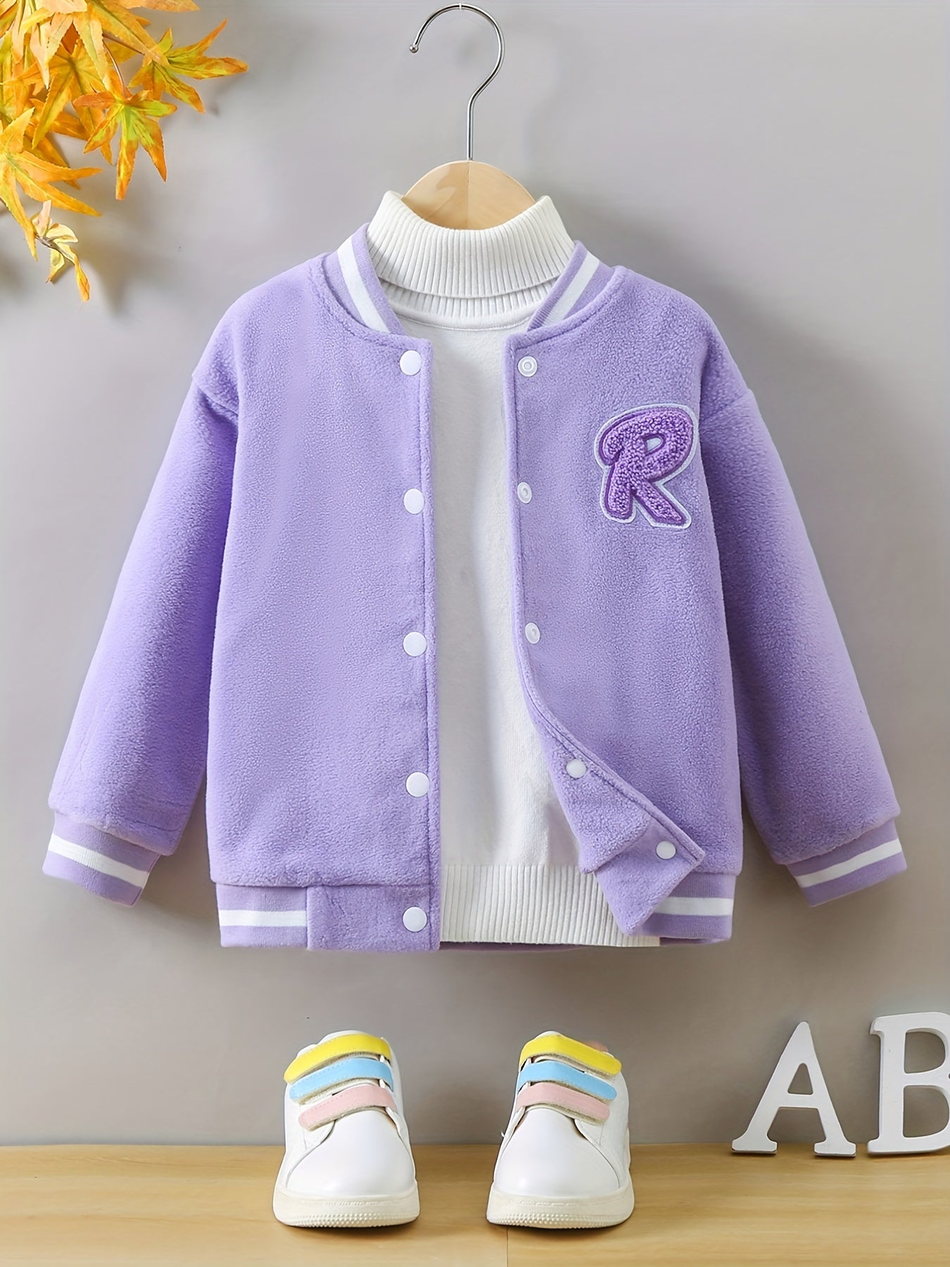 Girls Fleece Varsity Jacket Preppy Style Baseball Uniform Winter Clothes