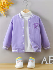 Girls Fleece Varsity Jacket Preppy Style Baseball Uniform Winter Clothes