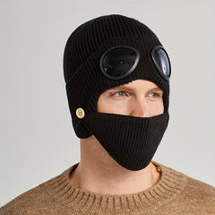 Fashionable Ear Protection Windproof Knit Beanie Hat With Glasses
