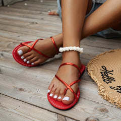 Women's Solid Thong Sandals Slip On Open Toe Lightweight Flat Slides Shoes