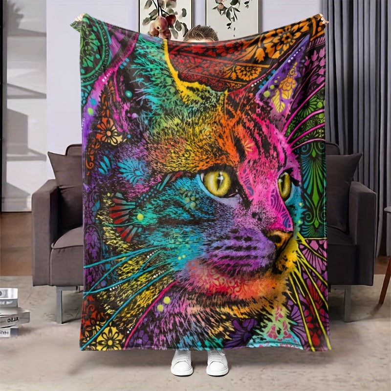 Colorful Cat Flannel Blanket Soft Comfortable Throw Blanket Holiday Gift