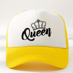 Queen Crown Print Trucker Hat Mesh Breathable Baseball Cap for Women