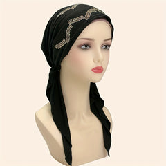 Wave Rhinestone Head Wrap Turban Pre-tied Headscarf Women Bonnet