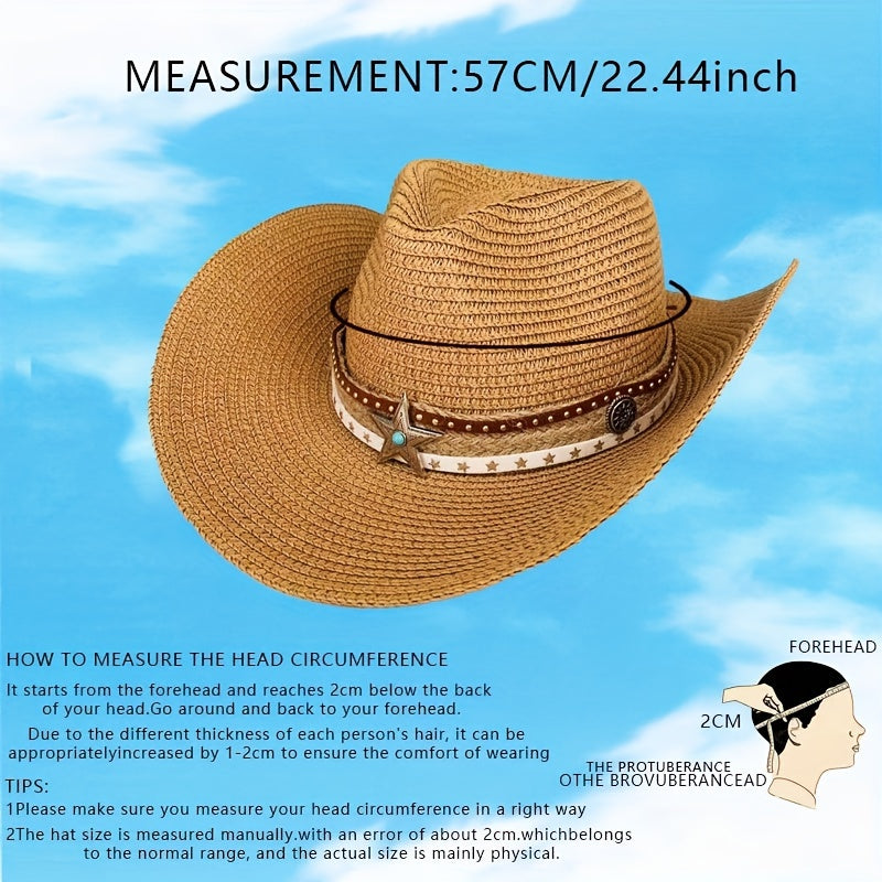 Breathable Sunshade Cowboy Hat With Pentagram for Outdoor Camping
