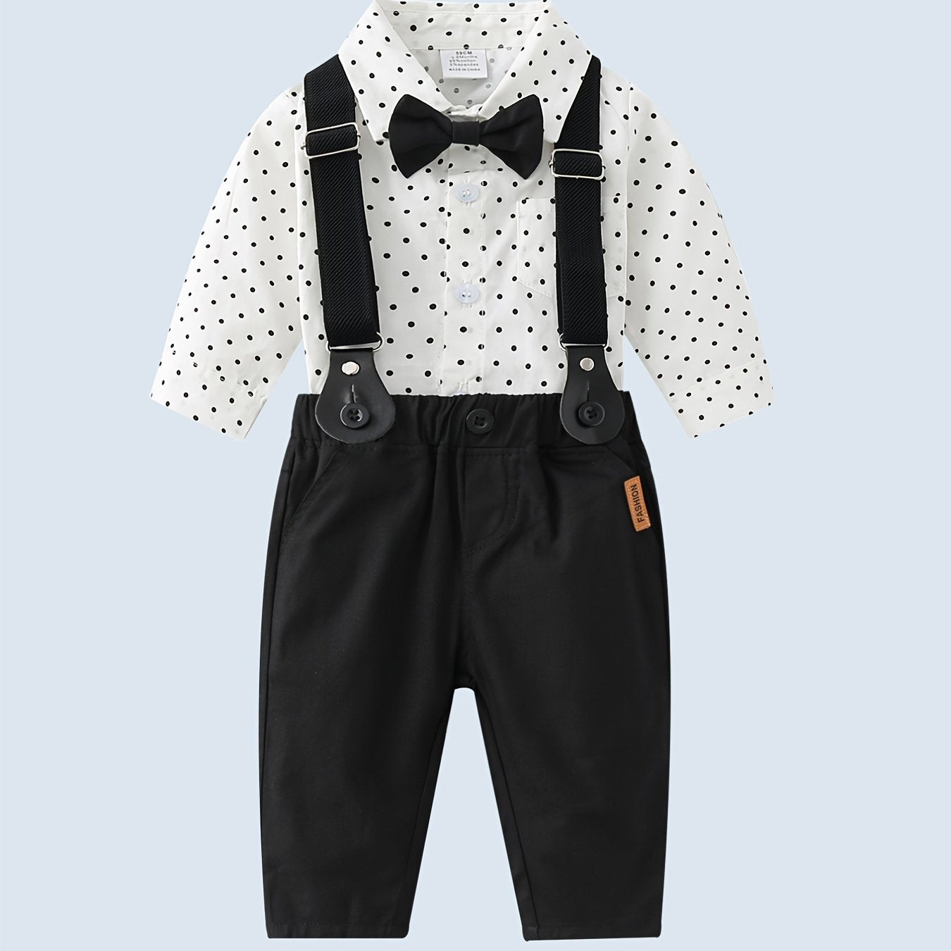 2pcs Baby Boys Polka Dot Long Sleeve Gentleman Outfit Clothes