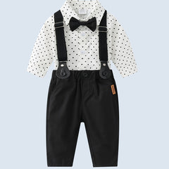 2pcs Baby Boys Polka Dot Long Sleeve Gentleman Outfit Clothes