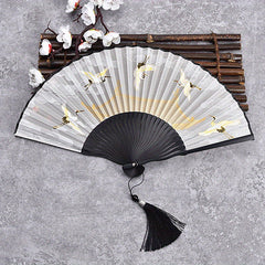 Crane Figure Folding Fan Women's Chinese Cultural Creative Fan