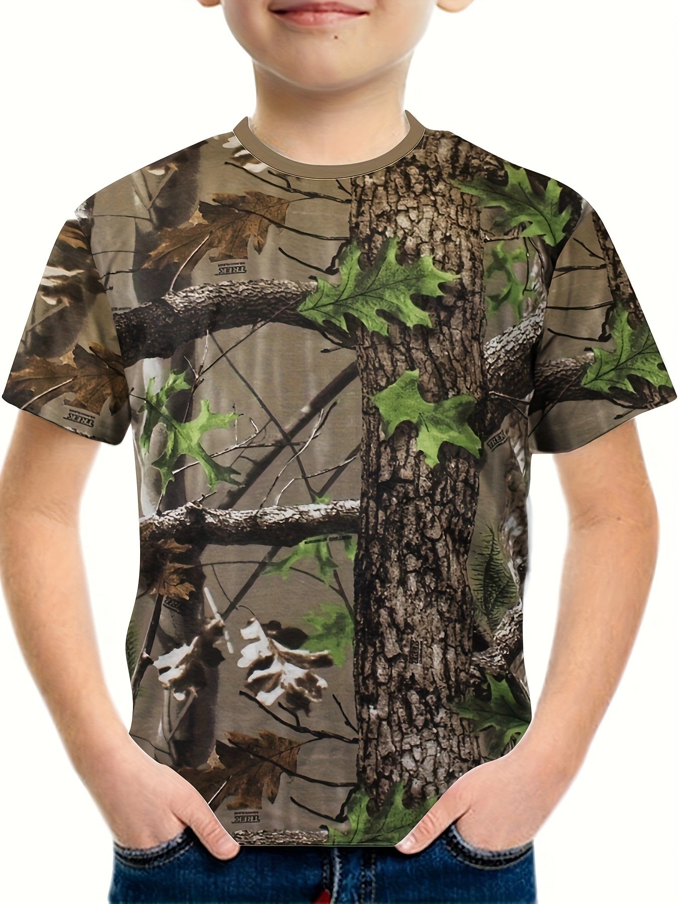 Boys Tree 3D Print T-shirt Short Sleeve Round Neck Comfy Top
