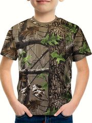 Boys Tree 3D Print T-shirt Short Sleeve Round Neck Comfy Top