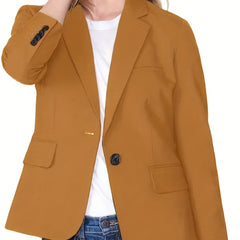 Solid Button Front Blazer Casual Lapel Long Sleeve Women's