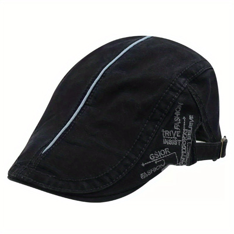 Unisex Cotton Blend Adjustable Ear Protection Newsboy Cap With Letter Embroidery