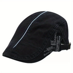 Unisex Cotton Blend Adjustable Ear Protection Newsboy Cap With Letter Embroidery