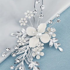 Flower Charm Hair Pin Rhinestone & Pearl Headwear Bridal Wedding Accessory