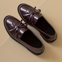 Women's Bowknot Flat Loafers Patent Leather Shoes