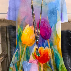 Casual Blouse Women's Plus Tulip Print Tee