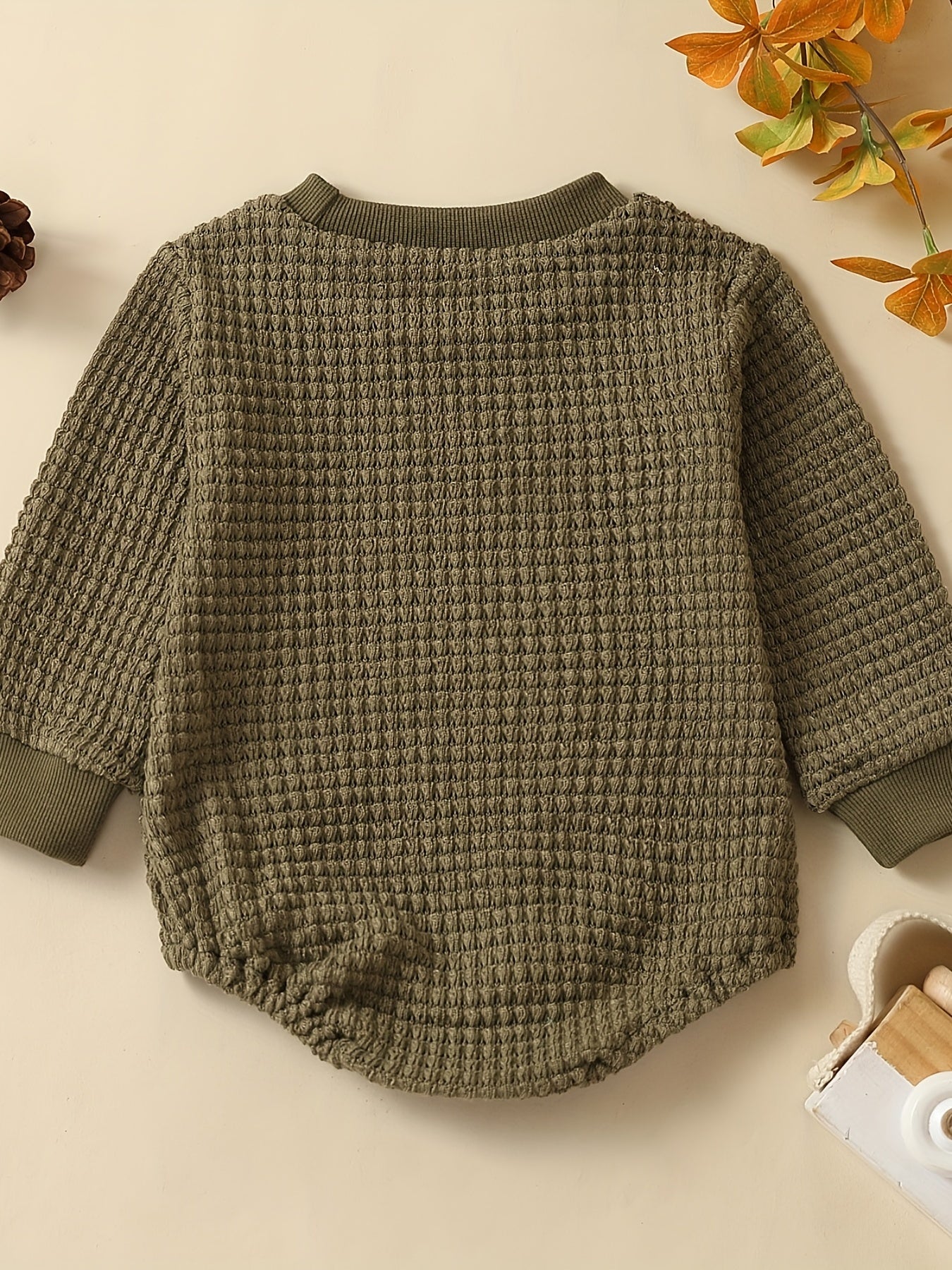 Baby Boys Waffle Long Sleeve Romper