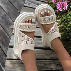 Women's Platform Knit Sandals Slingback Shoes Open Toe Slip On