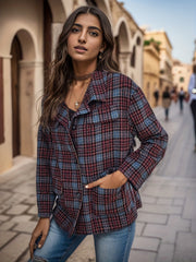 Plaid Print Button Front Jacket Collared Long Sleeve Outerwear