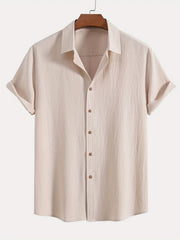 Men's Solid Lapel Short Sleeve Business Shirt